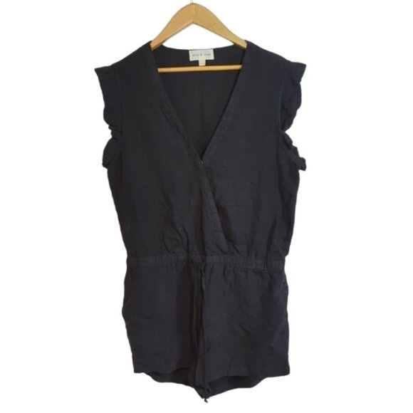 NWT 100% Linen Cloth and Stone Short Romper Jumpsuit in Black l Size Large